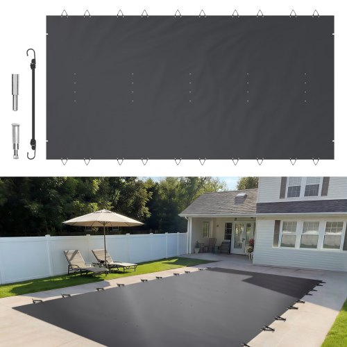 VEVOR Cubierta de Seguridad para Piscina 4 x 8 m Cobertor de Piscina Tamaño de Piscina 3,7 x 7,7 m, con 24 Tornillos de Tierra, para Todo Tipo de Piscinas como Hogar, Jardín, Hotel