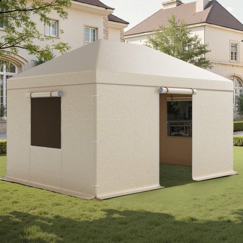 VEVOR Cubierta para Cenador de Invierno, 3,1 x 4,41 m, Cubierta de Cenador Resistente a la Intemperie con Paredes Laterales y Ventanas de Malla, Material de Polietileno, No Incluye Cenadores