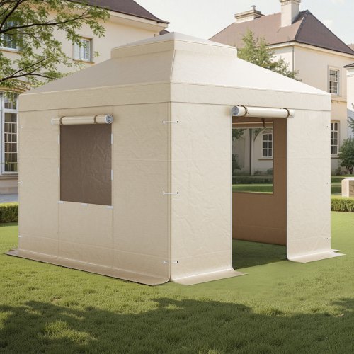 VEVOR Cubierta para Cenador de Invierno, Cubierta de Cenador con Laterales y Ventanas de Malla, Compatible con Cenadores de 2 Pisos de 3,05 x 3,05 m Material de Polietileno, Cenadores no Incluidos
