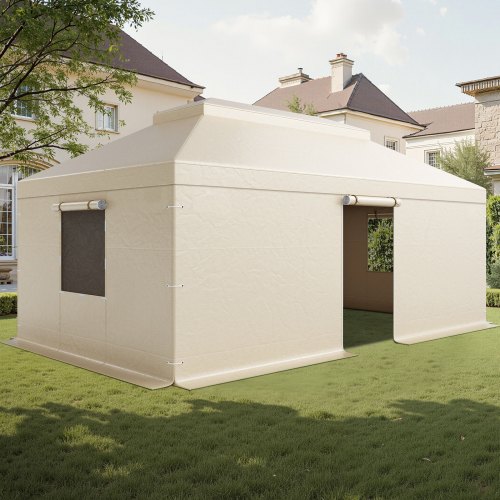 VEVOR Cubierta para Cenador de Invierno, Cubierta de Cenador con Laterales y Ventanas de Malla, Compatible con Cenadores de 2 Pisos de 3,66 x 6,10 m Material de Polietileno, Cenadores no Incluidos