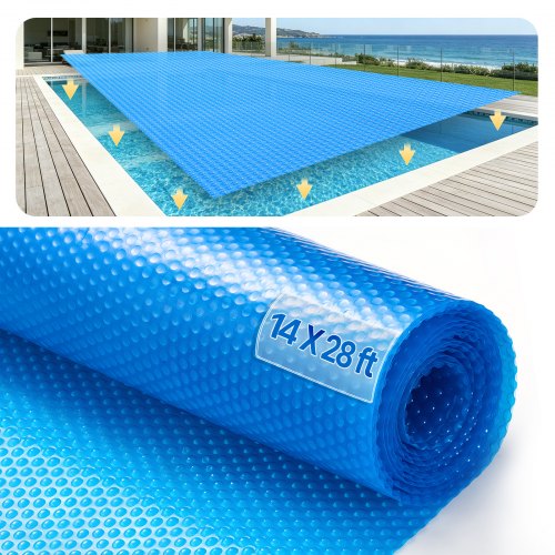 VEVOR Cubierta Solar para Piscina Manta Solar Rectangular de 8,53 × 4,27 m para Piscinas Cubierta Solar para Piscina Enterrada Sobre el Suelo Cubiertas Solares de Color Azul de 16 mil para Piscin