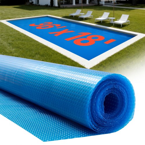 VEVOR Cubierta Solar para Piscina Rectangular, 10,97 x 5,49 m, con Material de Burbujas y PE, Absorción de Calor Durante el Día, Retención de Calor Durante la Noche, 0,2 mm de Grosor, Color Azul