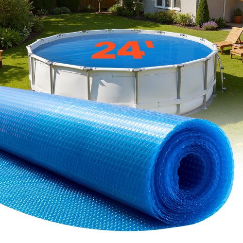VEVOR Cubierta Solar Redonda para Piscina, 7,32 m de Diámetro, con Burbujas y Material PE, Absorción de Calor Durante el Día, Retención de Calor Durante la Noche, grosor de 0,2 mm, Color Azul