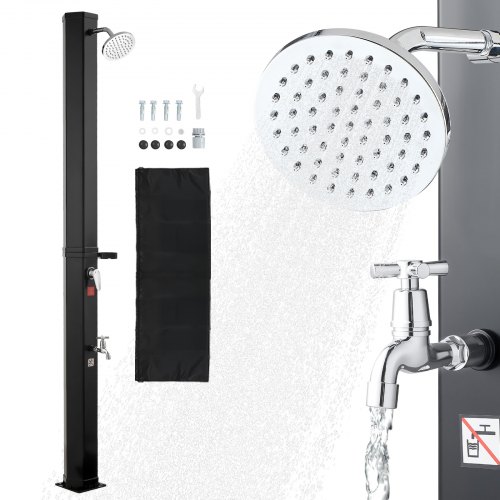 VEVOR Ducha Solar para Exteriores 35 L con Cabezal de Ducha Alto Total de 216 cm, Ducha Solar para Piscina con Grifo y Jabonera, Ajuste de Agua Caliente y Fría, para Jardín, Playa, Patio, Negro