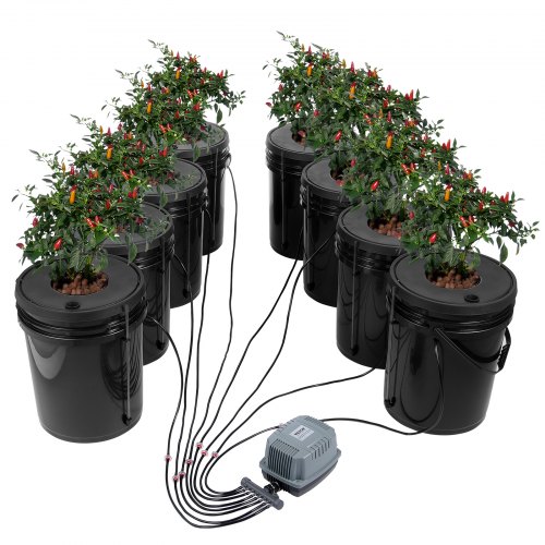 VEVOR DWC Sistema de Cultivo Hidropónico, Kit de Cultivo de Agua Profunda de 20 L y 8 Cubos, con Bomba de Aire, Piedras de Aire, Dispositivo de Nivel de Agua, Sistema Hidropónico DWC para Vegetales