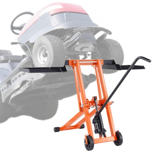 VEVOR Elevador de Cortacésped Móvil Ajustable con Gato Hidráulico, Capacidad de Peso de 225 kg, Acero al Carbono Sólido, para Tractores y Cortadoras de Césped de Giro Cero, Naranja, 1,0 x 1,0 x 0,1 m