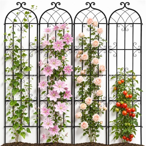 VEVOR Enrejado de Metal para Plantas Trepadoras 51 x 220 cm Soporte para Rosas Trepadoras 4 Piezas Arco para Enredaderas Soporte para Pepinos Decorativo para Clemátides para Patio, Césped, Jardín