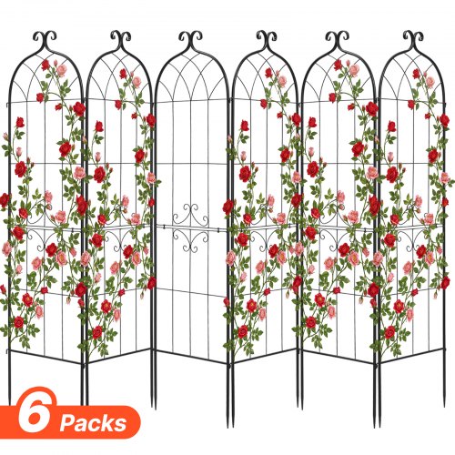 VEVOR Enrejado Metálico para Jardín, 180 x 52,5 cm, Celosías de Jardín, Conjunto de 6 Piezas, Soporte para Plantas Trepadoras, con Estacas, Decoración de Diseño Elegante, para Verduras Flores, Negro
