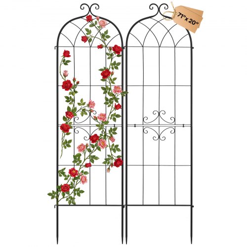 VEVOR Enrejado Metálico para Jardín, 180 x 52,5 cm, Celosías de Jardín, Paquete de 2 Piezas, Soporte para Plantas Trepadoras, con Estacas, Decoración de Diseño Elegante, para Verduras Flores, Negro