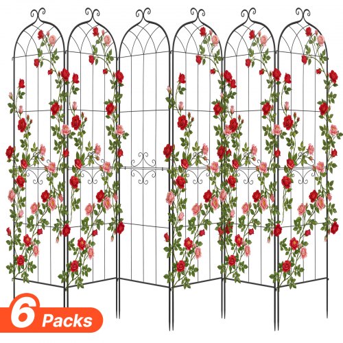 VEVOR Enrejado Metálico para Jardín, 220 x 52,5 cm, Celosías de Jardín, Conjunto de 6 Piezas, Soporte para Plantas Trepadoras con Estacas, Decoración de Diseño Elegante, para Enredaderas Flores, Negro