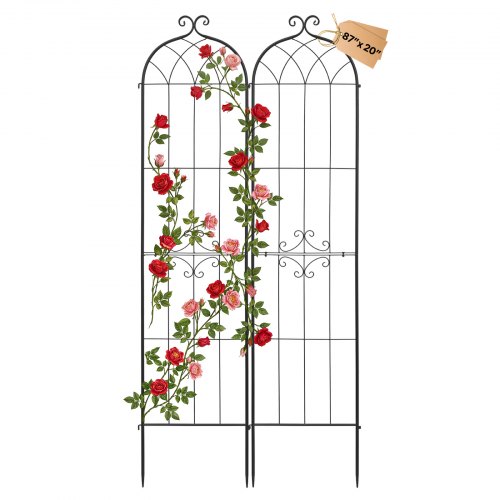 VEVOR Enrejado Metálico para Jardín, 220 x 52,5 cm, Celosías de Jardín, Paquete de 2 Piezas, Soporte para Plantas Trepadoras con Estacas, Decoración, Acero al Carbono, para Enredaderas Flores, Negro