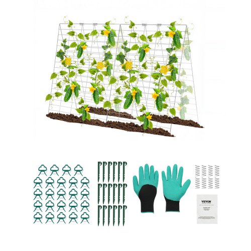 VEVOR Enrejado para Pepinos para Plantas Trepadoras 90 x 140 cm Juego de Enrejado de Pepino Plegable con Clip para Plantas, Enrejado de Metal para Jardines Elevados para Tomates, Pepinos, Galvanizado