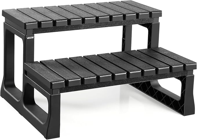 VEVOR Escalera de Piscina de 2 Peldaños para Bañera, PP, para Piscinas Elevadas/Inflables con Capacidad de Carga de 145,15 kg, Versátil para Porches, Patios y Autocaravanas, 610 x 535 x 365 mm