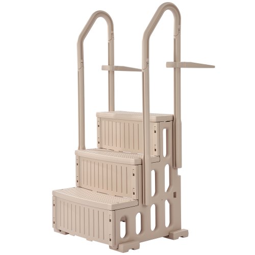 VEVOR Escalera para Piscina, 3 Escalones con Pasamanos Dobles y Escalones Resistentes Antideslizantes, Interiores y Exteriores, Capacidad de Carga Máxima 181,4 kg, Gris Topo, 1500 x 820 x 670 mm