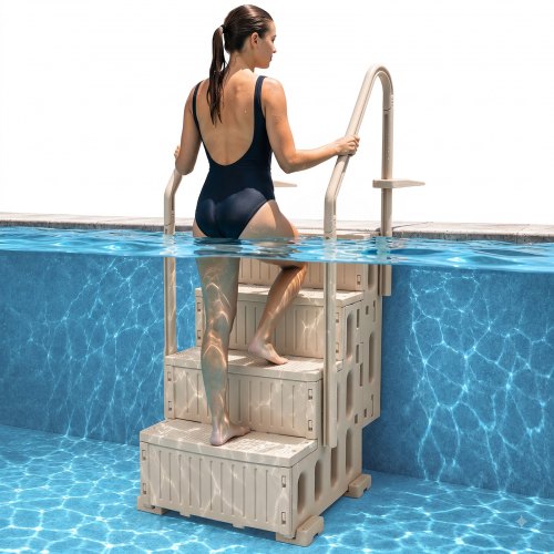 VEVOR Escalera para Piscina, 4 Escalones con Pasamanos Dobles Resistentes Antideslizantes, Carga 181,4kg, para Piscinas Enterradas Elevadas con Cualquier Superficie Cubierta, 874 x 808 x 1985 mm