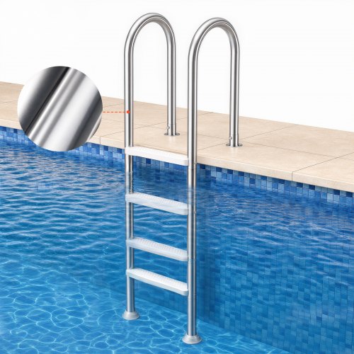 VEVOR Escalera para Piscina, 4 Escalones con Pasamanos Dobles y Escalones, Acero Inoxidable, Carga de 120 kg, para Piscinas Enterradas con Plataforma Montada, 600 x 445 x 1825 mm, Plata + Blanco