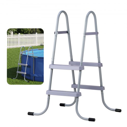 VEVOR Escalera para Piscina Desmontable de 2 Peldaños Capacidad 136 kg, Escalera de Seguridad de Acero al Carbono Antideslizante con Pasamanos Ergonómicos, Patas de Goma para Piscina Elevada de 83,8cm