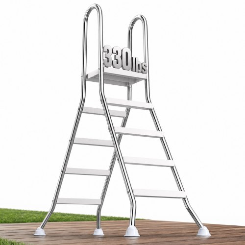 VEVOR Escalera para Piscina Desmontable de 4 Peldaños Hasta 150 kg, Escalera de Seguridad Antideslizante de Acero Inoxidable con Pasamanos Ergonómicos, Patas de Goma para Piscina Elevada de 125 cm
