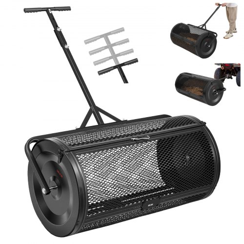 VEVOR Esparcidor de Compostaje 116 L, Ancho de Trabajo de 91 cm, Esparcidor de Semillas Abono Fertilizante, Cesto de Malla Metálica con Asa Ajustable de 4 Alturas Modo de Remolque, para Césped Jardín