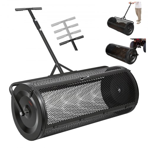 VEVOR Esparcidor de Compostaje 204 L, Ancho de Trabajo de 112 cm, Esparcidor de Semillas Abono Fertilizante, con Enganche de Remolque Mango Ajustable de 4 Alturas, Acero, para Césped Jardín Huerto