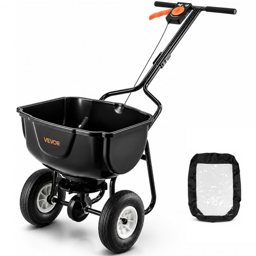 VEVOR Esparcidor de Empuje Manual Capacidad de 27,2 kg, Esparcidor de Compost con Ruedas Neumáticas, Ancho de Esparcimiento de 0 a 3 m para Semillas y Fertilizantes, para Jardín, Césped, Campo, Granja