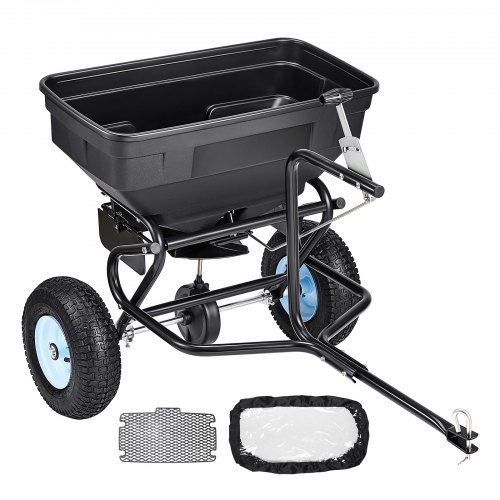 VEVOR Esparcidor de Empuje Manual Capacidad de 59 kg, Esparcidor de Compost con Rejilla de Tolva y Ruedas, Ancho de Esparcimiento de 0 a 3 m para Semillas y Fertilizantes, para Jardín, Césped