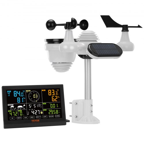 VEVOR Estación Meteorológica Inalámbrica 7 en 1 Pantalla a Color grande 19 cm (7.5-inch) Estación Meteorológica Digital Previsión de Datos Alarma para Temperatura Humedad Velocidad Dirección Viento Lluvia UV