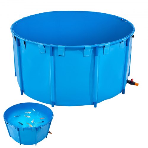 VEVOR Estanque de Lona Sobre Suelo 3100 L Tanque de PVC Sobre el Suelo 200 x 200 x 100 cm para Peces Dorados con Estructura Estable de Plástico y Válvula de Drenaje para Acuicultura, Riego, Azul