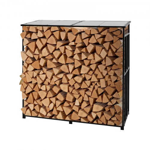 VEVOR Estante de Almacenamiento de Leña 185 x 70 x 180 cm Marco de Metal con Recubrimiento en Polvo Panel de Techo Soporte de Leña Carga de 299,4 kg para Chimenea, Terraza, Patio, Jardín, Negro