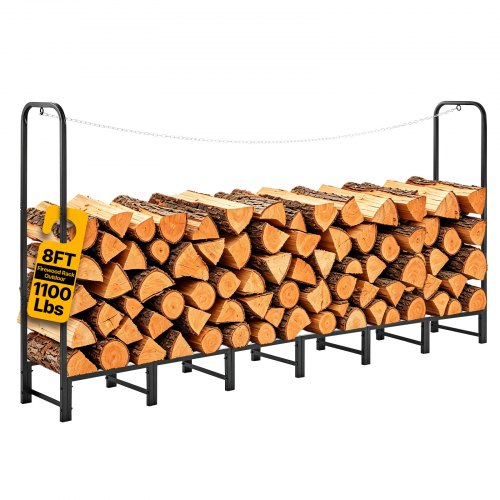 VEVOR Estantería de Leña para Exteriores Carga de 500 kg Soporte de Madera, Estante de Registro de Chimenea para Patio Jardín Terraza, Almacenamiento de Madera, 1185 x 320 x 2415 mm, Acero al Carbono
