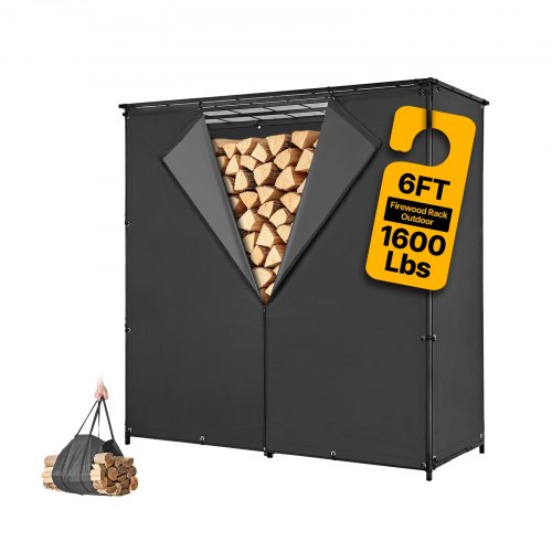 VEVOR Estantería de Leña para Exteriores Carga de 730 kg Soporte de Madera, Almacenamiento para Patio, Terraza, Jardín, con Cubierta Impermeable, 1850 x 715 x 1855 mm, Bolsa para Transportar Maderas