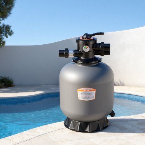 VEVOR Filtro de Arena Duradero de 45 cm y 151,4 LPM, para Piscinas Elevadas Enterradas, con Válvula Multipuerto de 7 Vías, Retrolavado, Enjuague, Recirculación, Desagüe, Invierno y Modos Cerrados