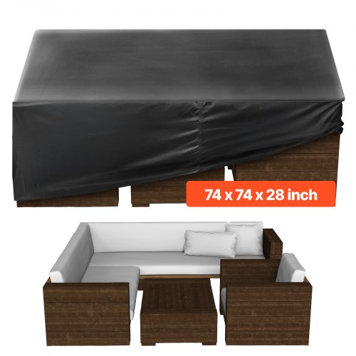 VEVOR Funda para Muebles de Patio, 420D, Resistente, Impermeable, para Mesa de Comedor y Sillas de Exterior, Grande, Cuadrada, con Ventilación para Todo Tipo de Clima, 188 x 188 x 71 cm, Negro