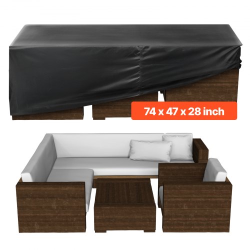 VEVOR Funda para Muebles de Patio, 420D, Resistente, Impermeable, para Mesa de Comedor y Sillas de Exterior, Rectangular, Grande, con Ventilación para Todo Tipo de Clima, 188 x 120 x 71 cm, Negro