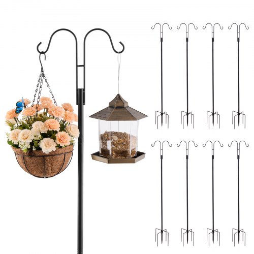 VEVOR Ganchos de Pastor Dobles para Comedero de Pájaros, para Colgar Comederos para Colibríes, Cestas para Plantas, Faroles Solares y Campanillas Viento, 295 x 250 x 1560 mm, 8 uds, Carga 15 kg