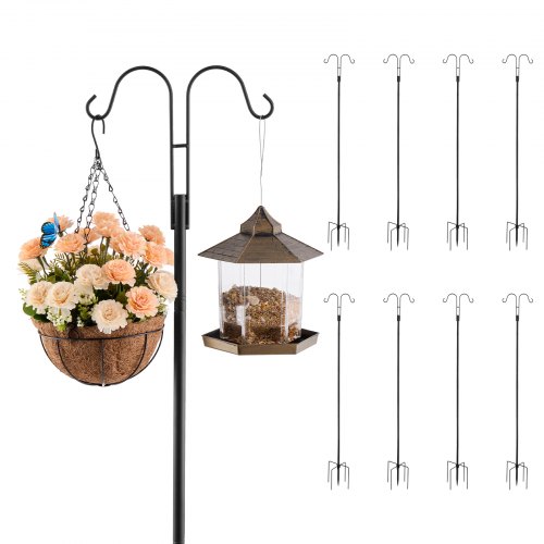 VEVOR Ganchos de Pastor Dobles, poste Resistente de 1950 mm para Comedero de Pájaros, para Colibríes, Cestas para Plantas, Faroles Solares y Campanillas de Viento, 295 x 250 x 1950 mm, 8 uds