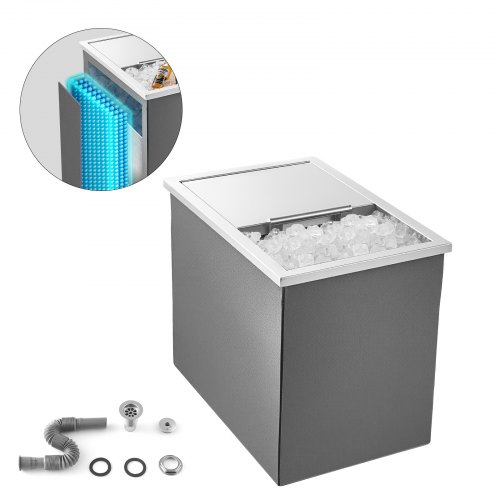VEVOR Hielera Empotrable, 455 x 305 x 385 mm, de Acero Inoxidable, con Capacidad de 27,1 L y Tapa Deslizante para Exteriores. Incluye Tubo de Drenaje para Vino y Cerveza Fríos, Fácil de Instalar
