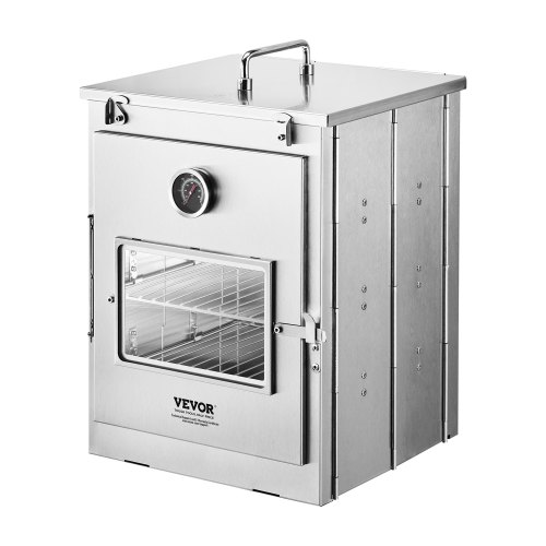 VEVOR Horno de Camping Plegable, Acero Inoxidable, con Parrilla de 3 Niveles, Asa y Termómetro, Ideal para Usar con Leña y Estufas de Propano, para Hornear Pan, Pizza y Cocinar al Aire Libre