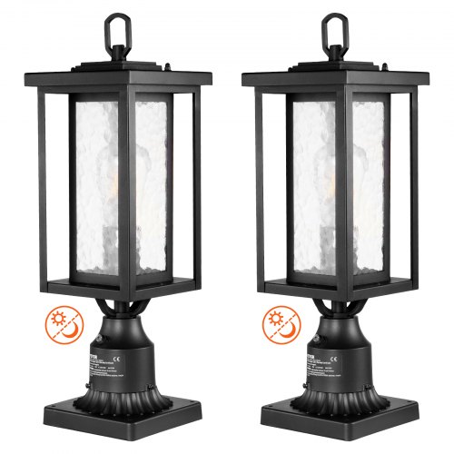 VEVOR - Pack de 2 farolas exteriores de anochecer al amanecer, 450 mm, impermeables, con base de montaje en pilar de 3,5 pulgadas, pantalla de vidrio, farola exterior a prueba de rayos para patio, jardín y camino