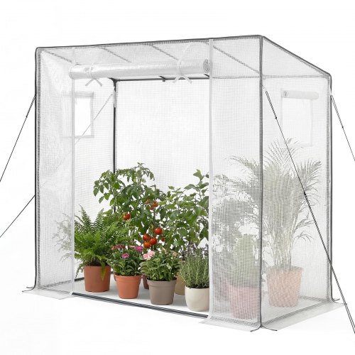 VEVOR Invernadero de Exterior 195 x 77 x 168 cm, Invernadero de Jardín con 2 Ventanas y Puerta Enrollable, Marco de Acero y Cubierta de PE, Vivero Casero para Plantas Flores en Terraza Patio, Blanco