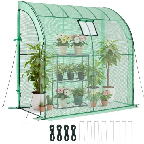 VEVOR Invernadero de Exterior 198 x 100 x 200 cm, Invernadero de Jardín con Ventana y Puertas Enrollables, Accesorios de Estacas y Cuerdas, Vivero Casero para Plantas Verduras Flores en Terraza Patio