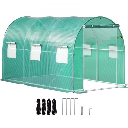 VEVOR Invernadero de Túnel 3,7 x 2,1 x 2,1 m Invernadero de Jardín Tipo Túnel con 6 Ventanas de Malla Marco de Acero Invernadero Caseta de Jardín Huerto Blanco para Cultivo de Plantas Flores Verduras