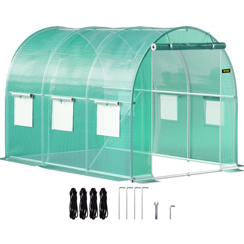 VEVOR Invernadero de Túnel 3 x 2,1 x 2,1 m Invernadero de Jardín Tipo Túnel con 6 Ventanas de Malla Marco de Acero Invernadero Caseta de Jardín Huerto Blanco para Cultivo de Plantas Flores Verduras