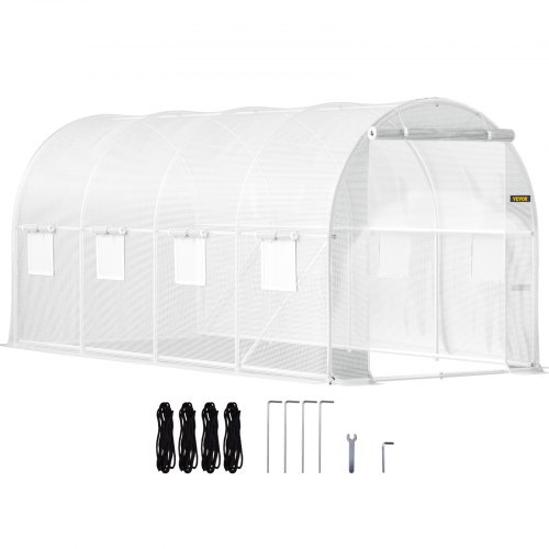 VEVOR Invernadero de Túnel 4,6 x 2,1 x 2,1 m Invernadero de Jardín Tipo Túnel con 8 Ventanas de Malla Marco de Acero Invernadero Caseta de Jardín Huerto Blanco para Cultivo de Plantas Flores Verduras