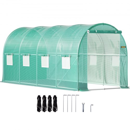 VEVOR Invernadero de Túnel 4,6 x 2,1 x 2,1 m Invernadero de Jardín Tipo Túnel con 8 Ventanas de Malla Marco de Acero Invernadero Caseta de Jardín Huerto Verde para Cultivo de Plantas Flores Verduras