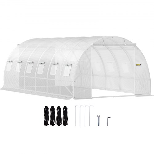 VEVOR Invernadero de Túnel 6,1 x 3 x 2,1 m Invernadero de Jardín Tipo Túnel con 12 Ventanas y 2 Puertas Marco de Acero Invernadero Caseta de Jardín Huerto Blanco para Cultivo de Plantas Flores Verdura