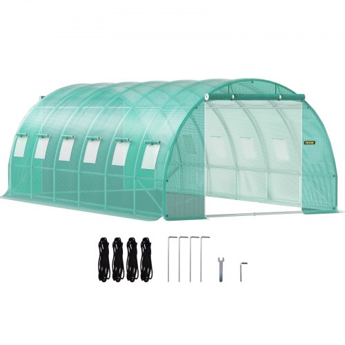 VEVOR Invernadero de Túnel 6,1 x 3 x 2,1 m Invernadero de Jardín Tipo Túnel con 12 Ventanas y 2 Puertas Marco de Acero Invernadero Caseta de Jardín Huerto Verde para Cultivo de Plantas Flores Verduras