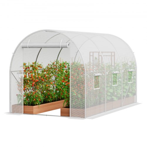 VEVOR Invernadero Túnel 292x196x190 cm Carpa Refugio para Plantas Estructura de Acero Galvanizado Cubierta de PE Puerta Enrollable con Cremallera 6 Ventanas para Cultivo de Verduras Flores, Blanco
