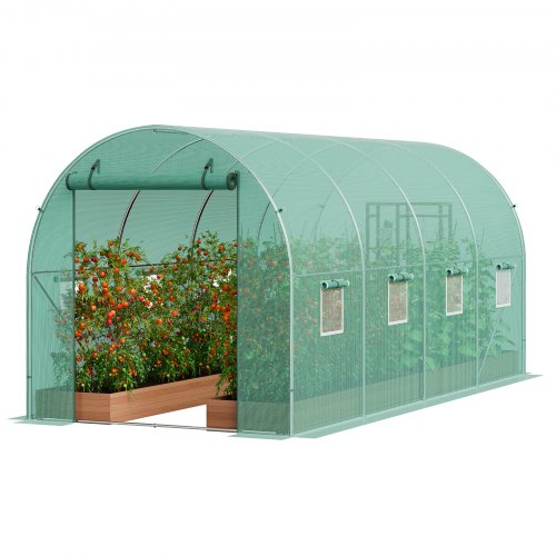 VEVOR Invernadero Túnel  445x194x192 cm Carpa Refugio para Plantas con Estructura de Acero Galvanizado Cubierta de PE Verde Puerta Enrollable con Cremallera 8 Ventanas para Cultivo de Verduras Flores
