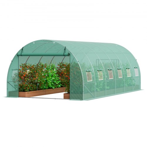 VEVOR Invernadero Túnel 590x295x198 cm Carpa Refugio para Plantas con Estructura de Acero Galvanizado Cubierta de PE Puerta Enrollable con Cremallera 12 Ventanas para Cultivo de Verduras Flores, Verde